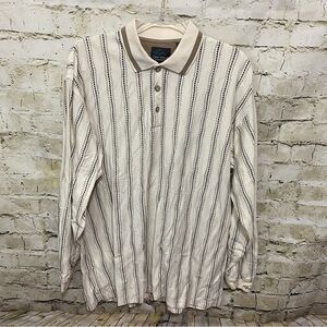 Greg Norman Collection Cream Printed Cotton Long Sleeve Golf Polo Shirt